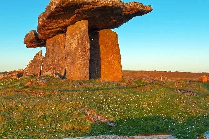 Poulnabrone Dolmen standing on the limestone pavement of the Burren